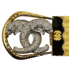 Used Double Jaguar 1.74 Carat Diamond Belt Buckle in 18k Yellow and White Gold