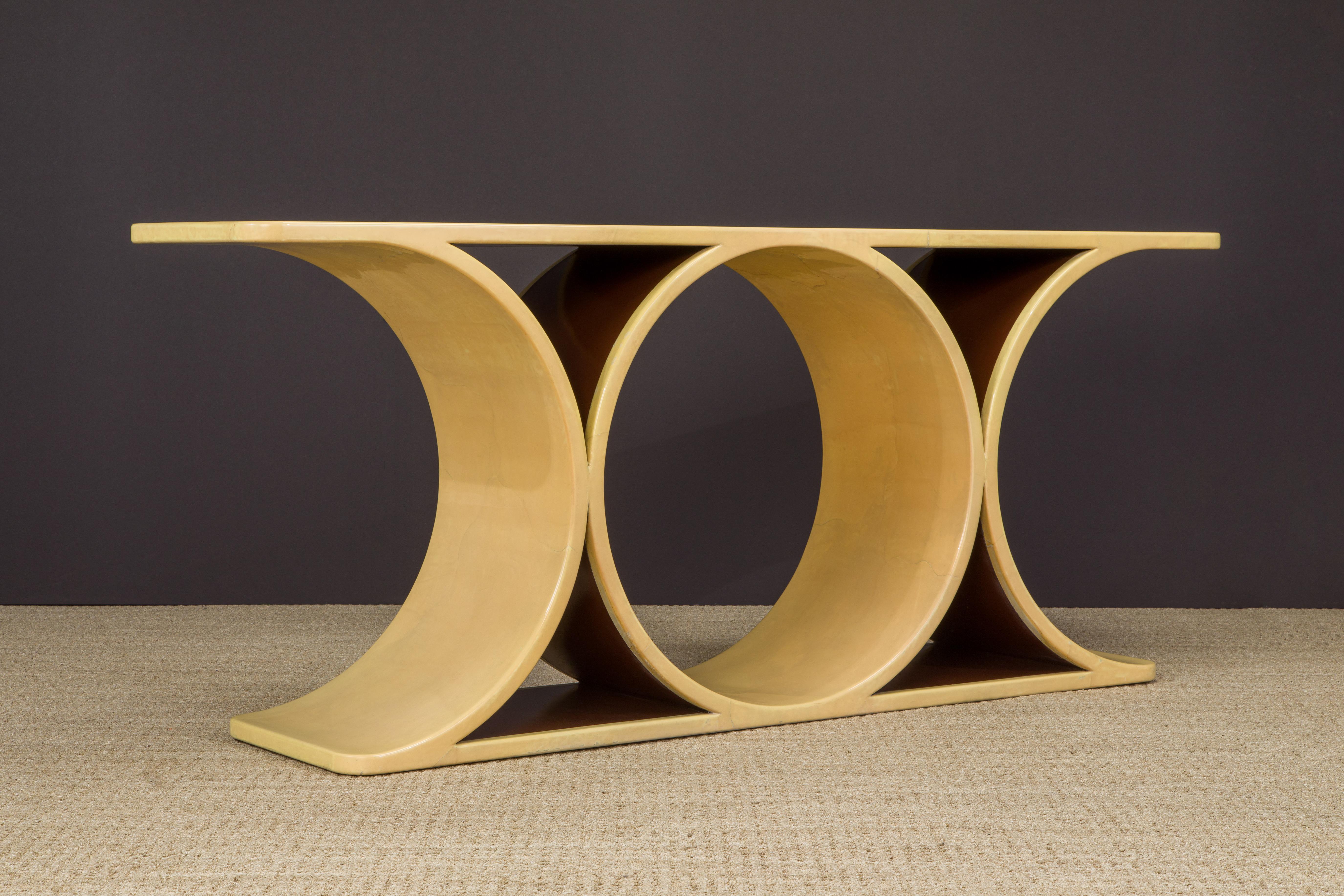 American 'Double JMF' Lacquered Goatskin Console by Karl Springer w COA & Stamped, c 1977 For Sale