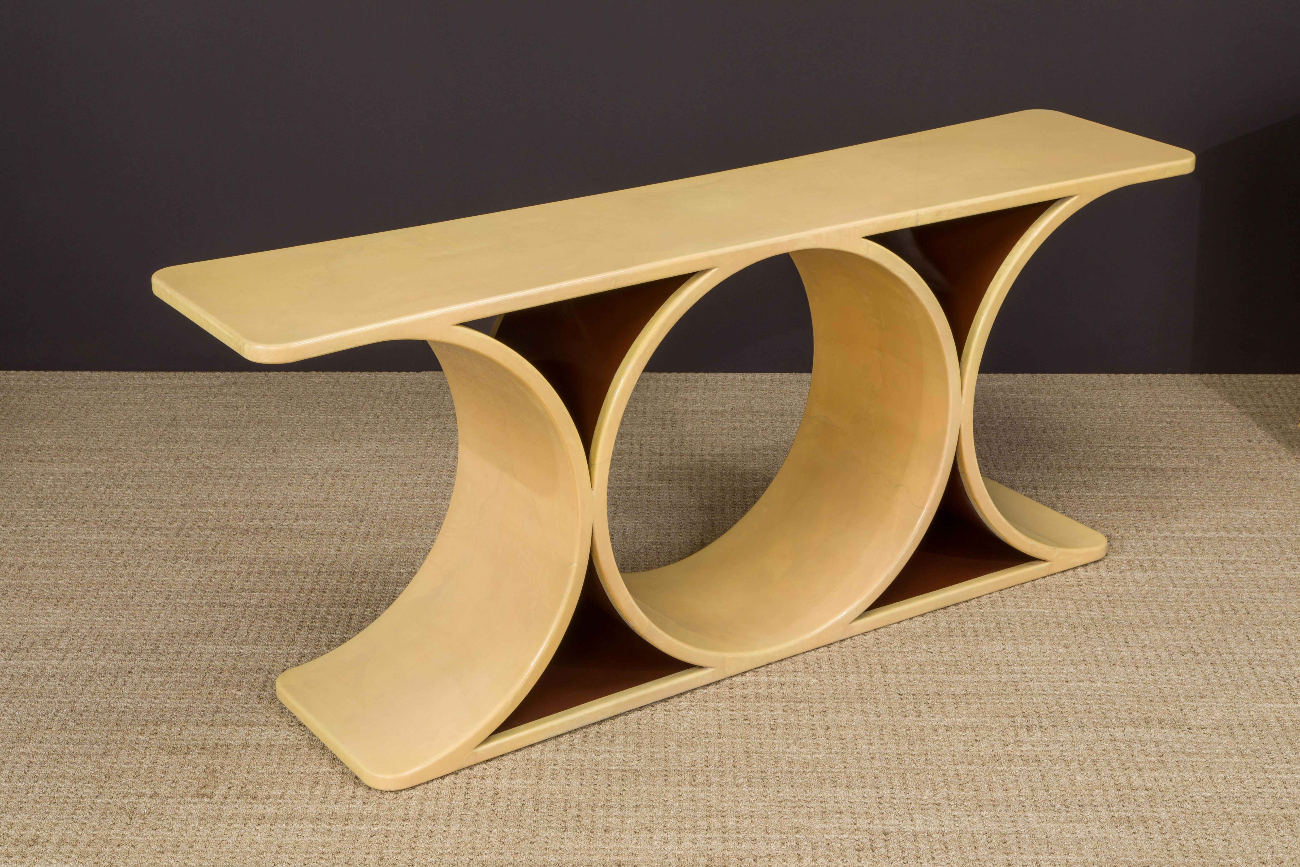 'Double JMF' Lacquered Goatskin Console by Karl Springer w COA & Stamped, c 1977 In Excellent Condition For Sale In Los Angeles, CA