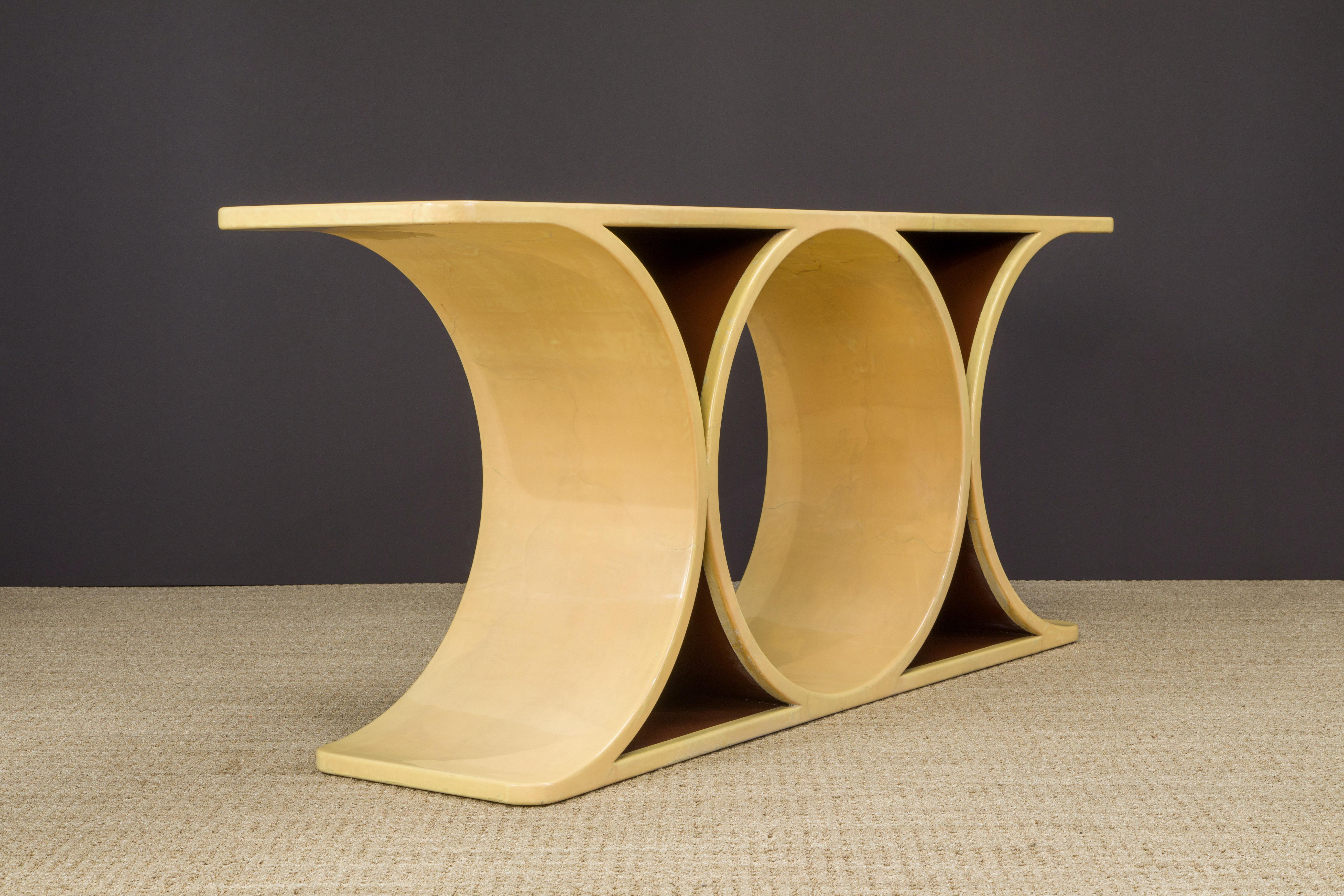 Late 20th Century 'Double JMF' Lacquered Goatskin Console by Karl Springer w COA & Stamped, c 1977 For Sale