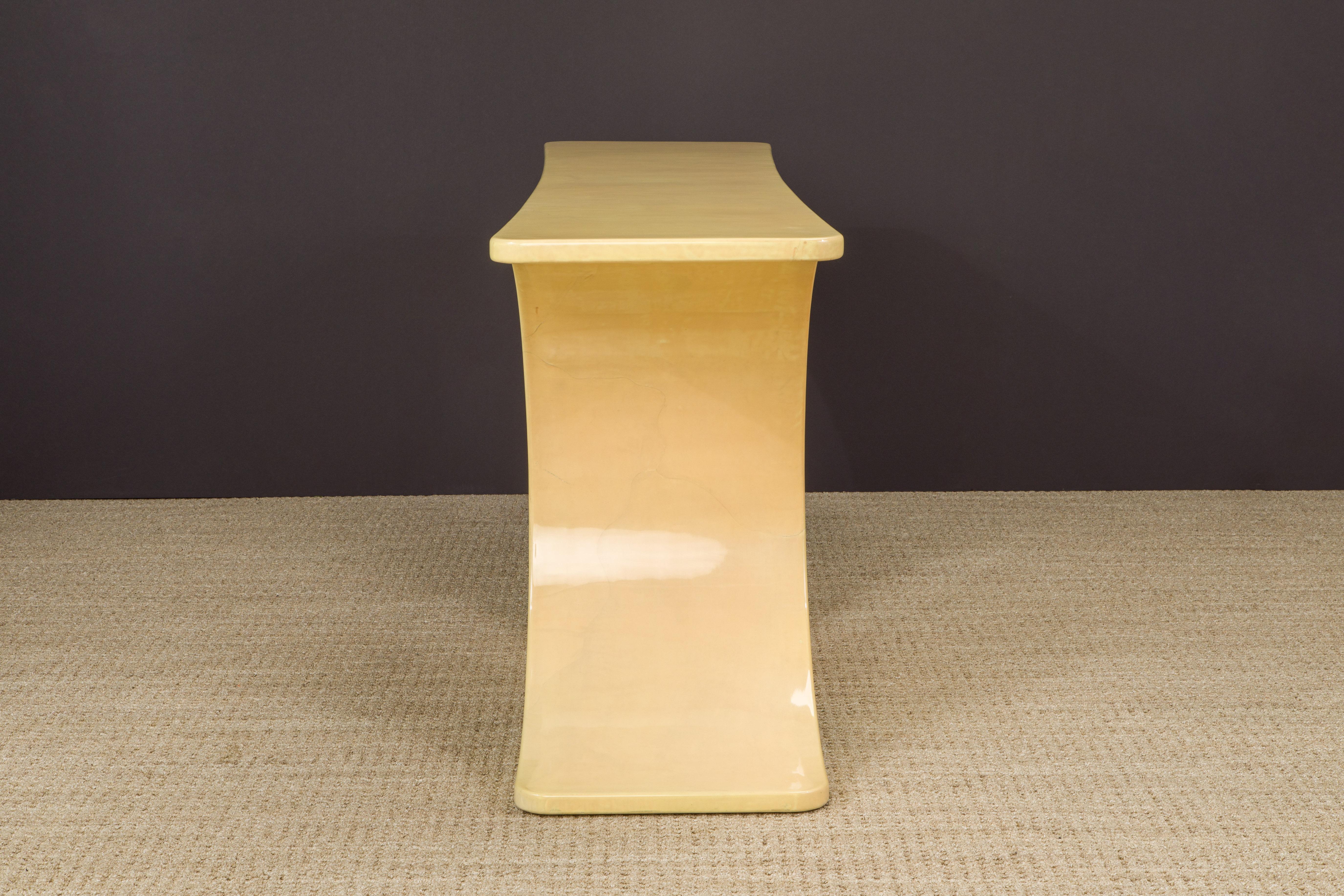 'Double JMF' Lacquered Goatskin Console by Karl Springer w COA & Stamped, c 1977 For Sale 1