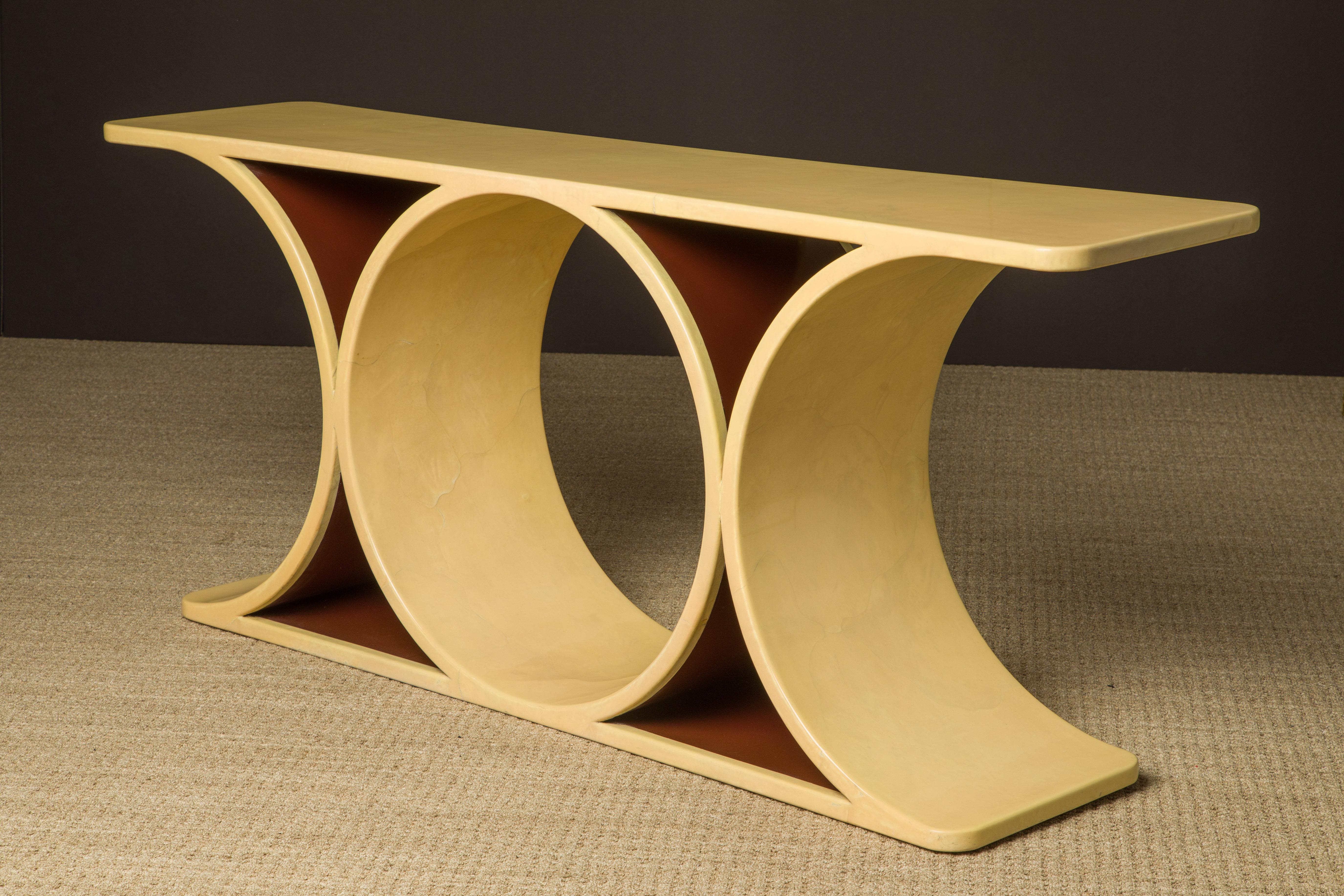 'Double JMF' Lacquered Goatskin Console by Karl Springer w COA & Stamped, c 1977 For Sale 2