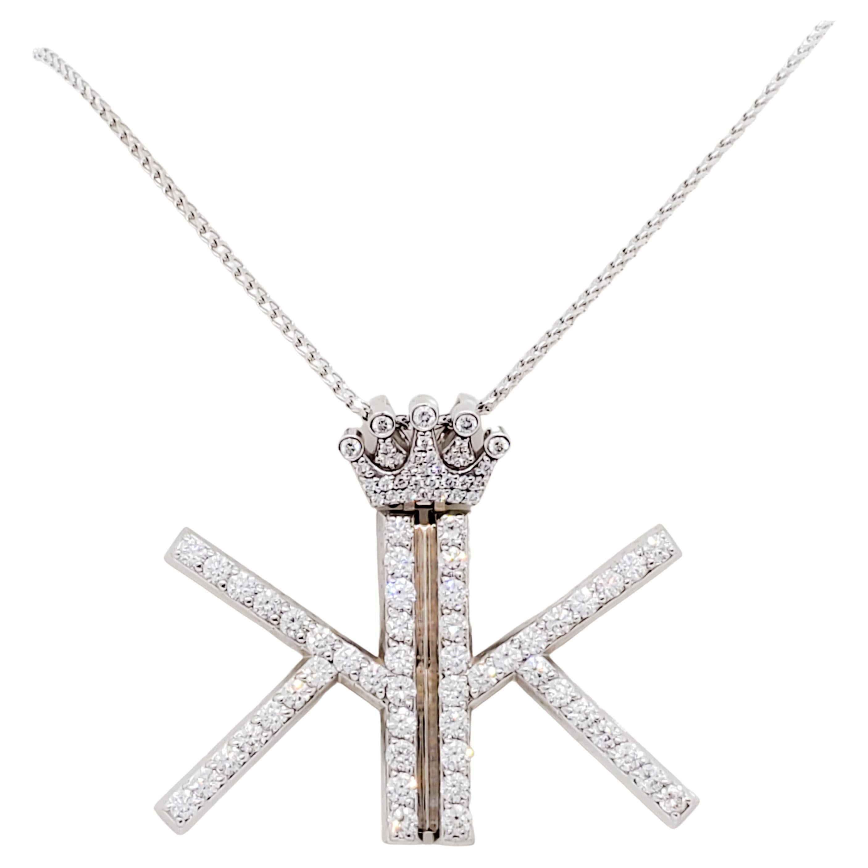 Diamond Double Circle Pendant Necklace Set in 18 Karat White Gold at