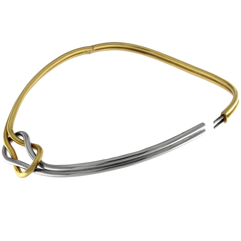 Double Knot Necklace in White and Yellow 18 Karat Gold For Sale at 1stDibs