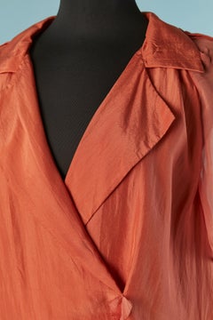 Double-lay orange silk wrapped dress with see-through sleeves FENDI