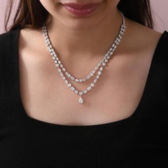 Double Layer 24.89ct SI/H Mixed Cut Diamond 14k White Gold Necklace