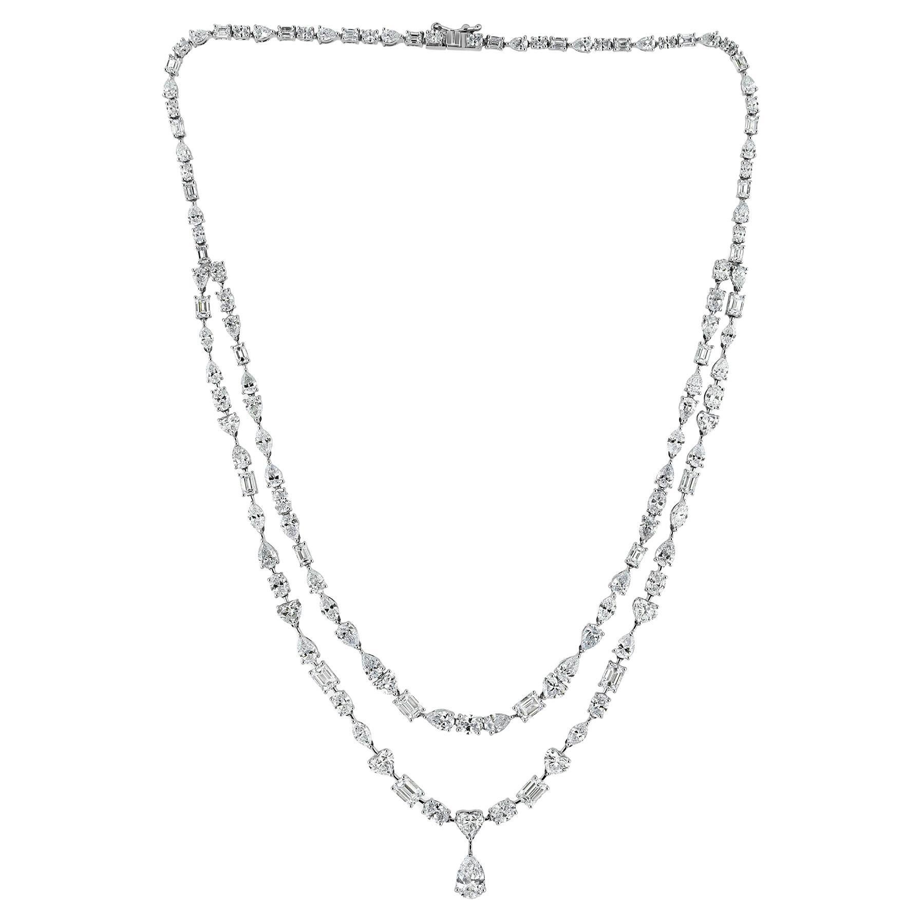Collar de oro blanco de 18 quilates con diamantes talla mixta SI/H de doble capa 24,89 ct en venta
