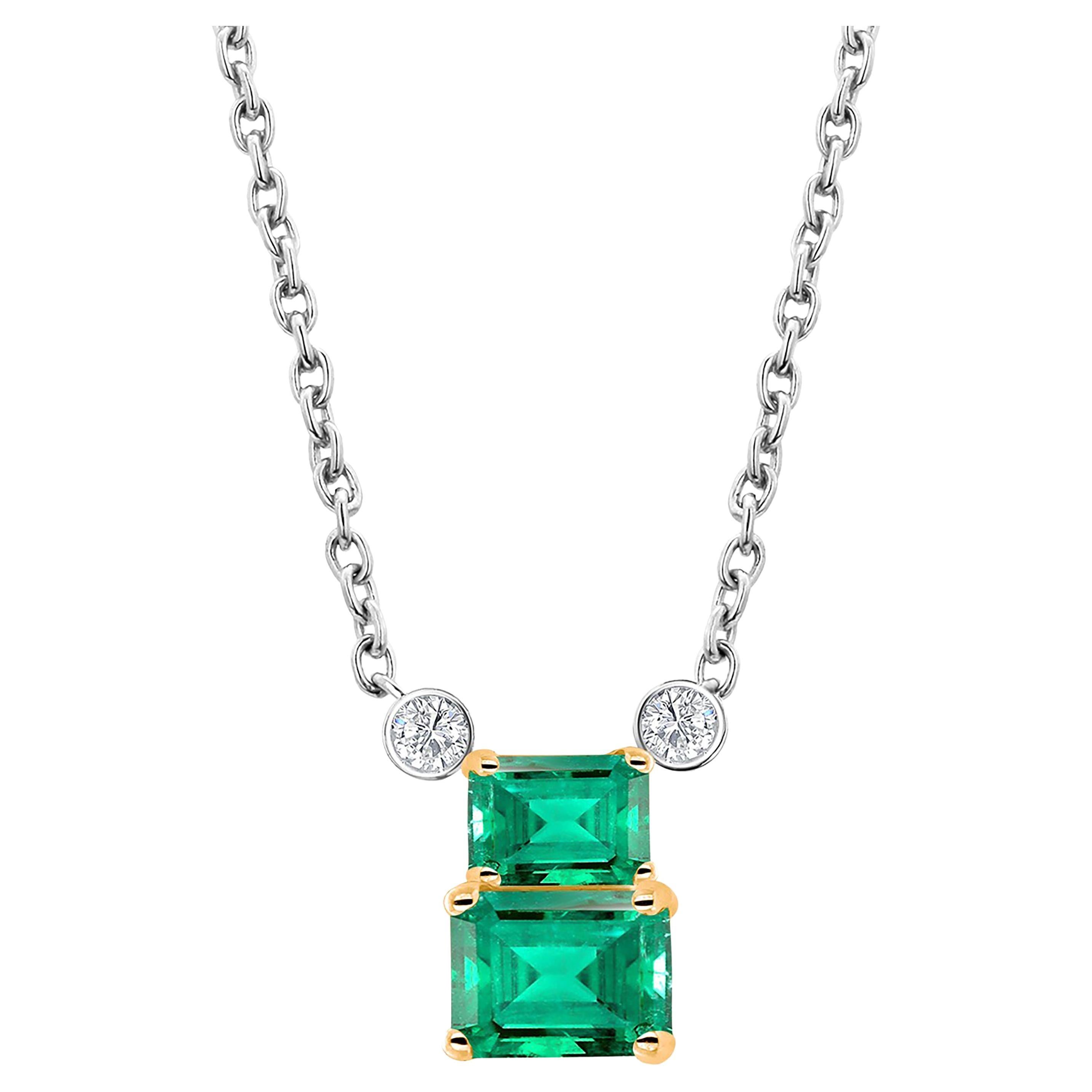 Emerald and Princess Diamond Gold Drop Pendant Necklace at 1stDibs
