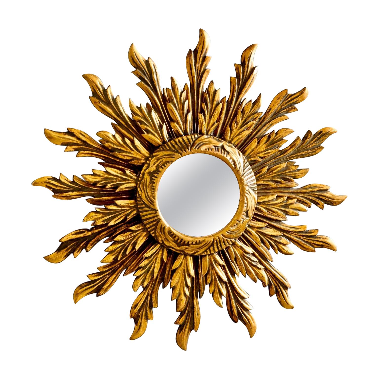 Convex Mirror with Gilded Resin Sunburst Frame at 1stdibs