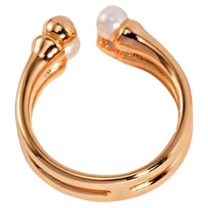 Double Layer Gold Beaded Freshwater Pearl Open Ring For Sale