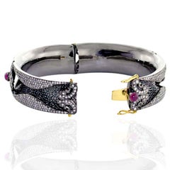 Double Layered Ethnic Looking Ruby Cuff With Diamonds In 18k White Gold & Silver