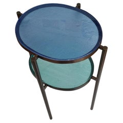 Double Layered Handcrafted Glass and Bronze Patina Brass Side Accent Table