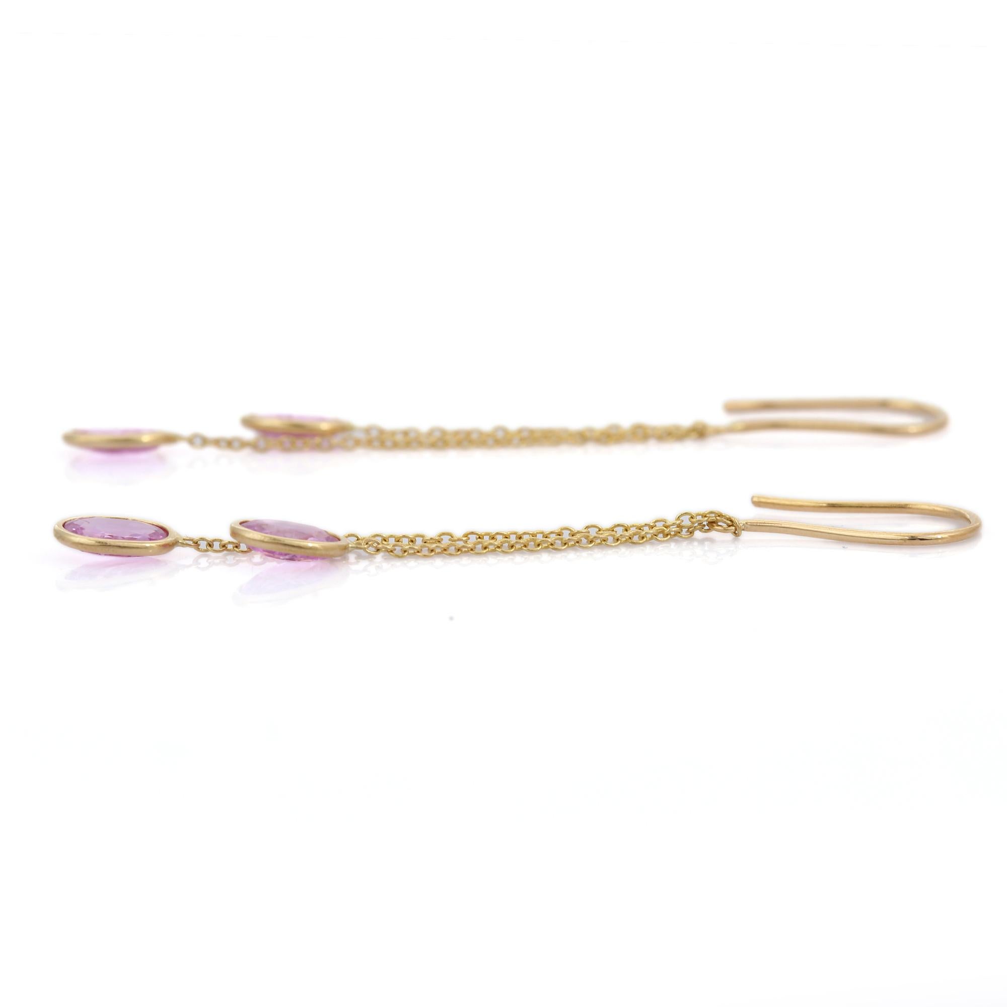 Modernist Double Layered Pink Sapphire Dangle Earrings in 18K Yellow Gold For Sale