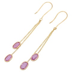 Double Layered Pink Sapphire Dangle Earrings in 18K Yellow Gold