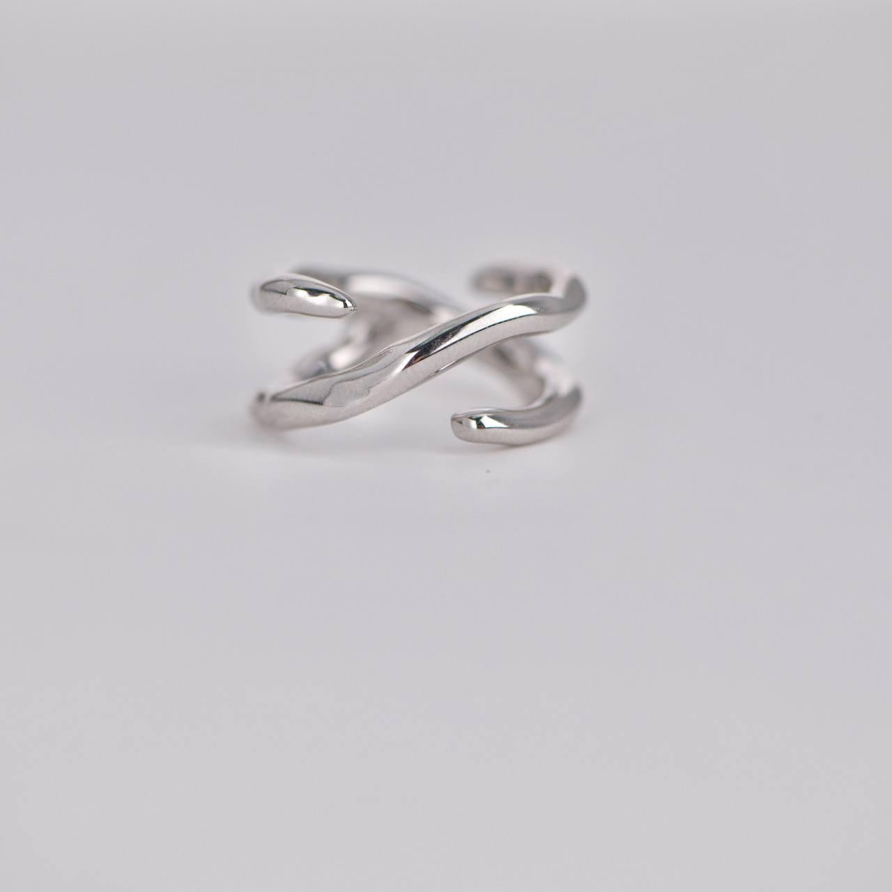 Women's or Men's Double-layered Silver Open Ring  For Sale