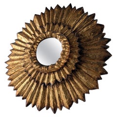 Vintage Double-Layered Sunburst Mirror in Wood and Gold Leaf