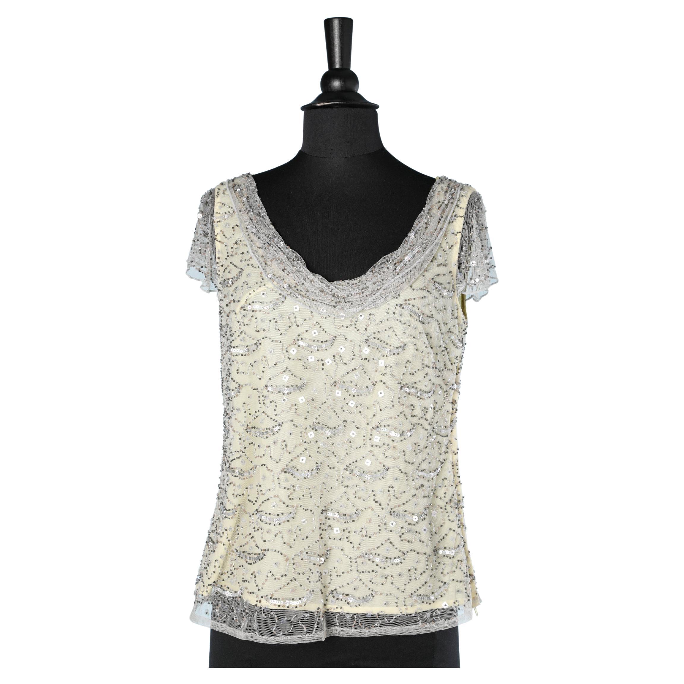 Top a doppio strato con paillettes e perline  ricamato Un jour ailleurs