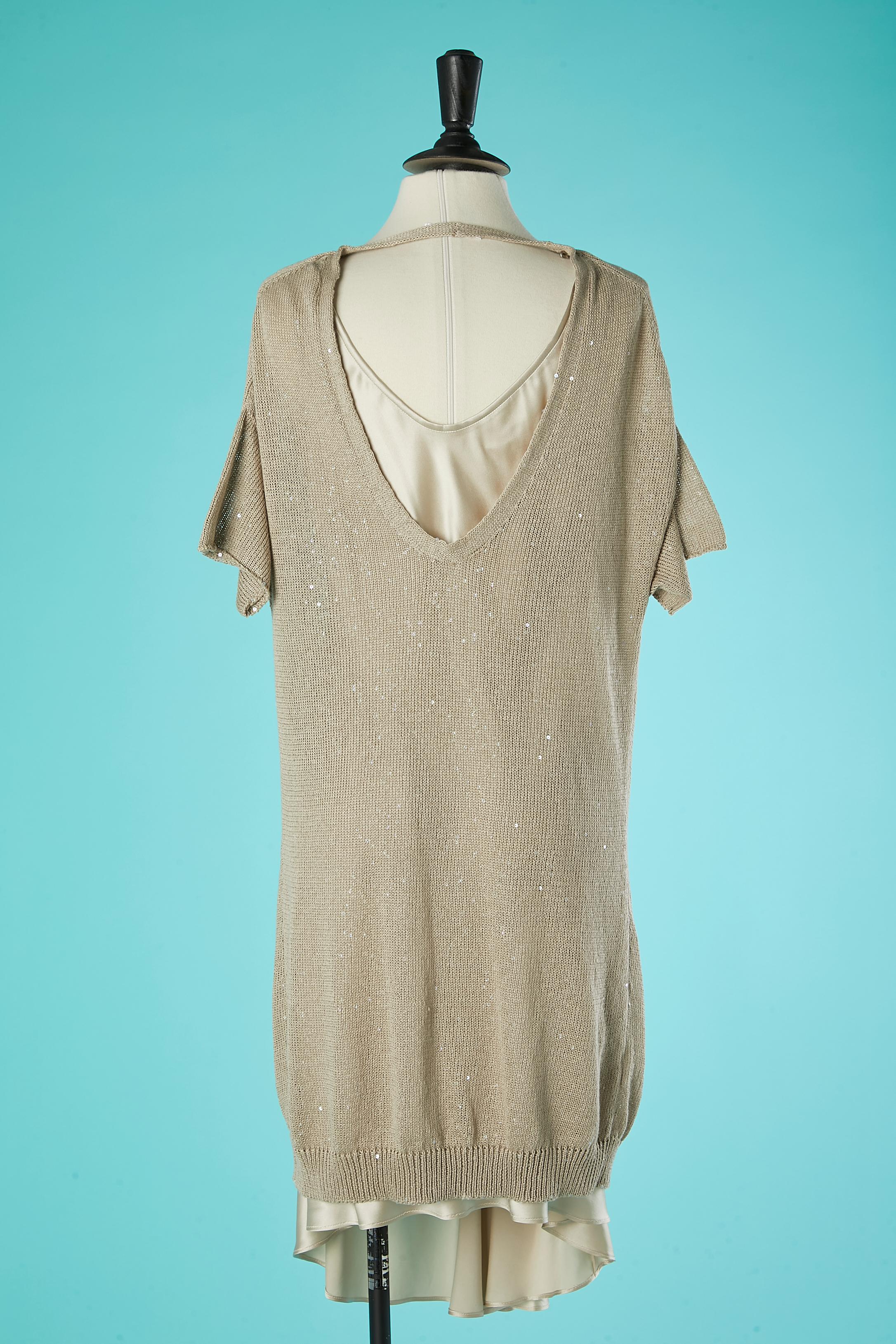 Double lays dress in linen knit and silk Brunello Cucinelli  For Sale 1