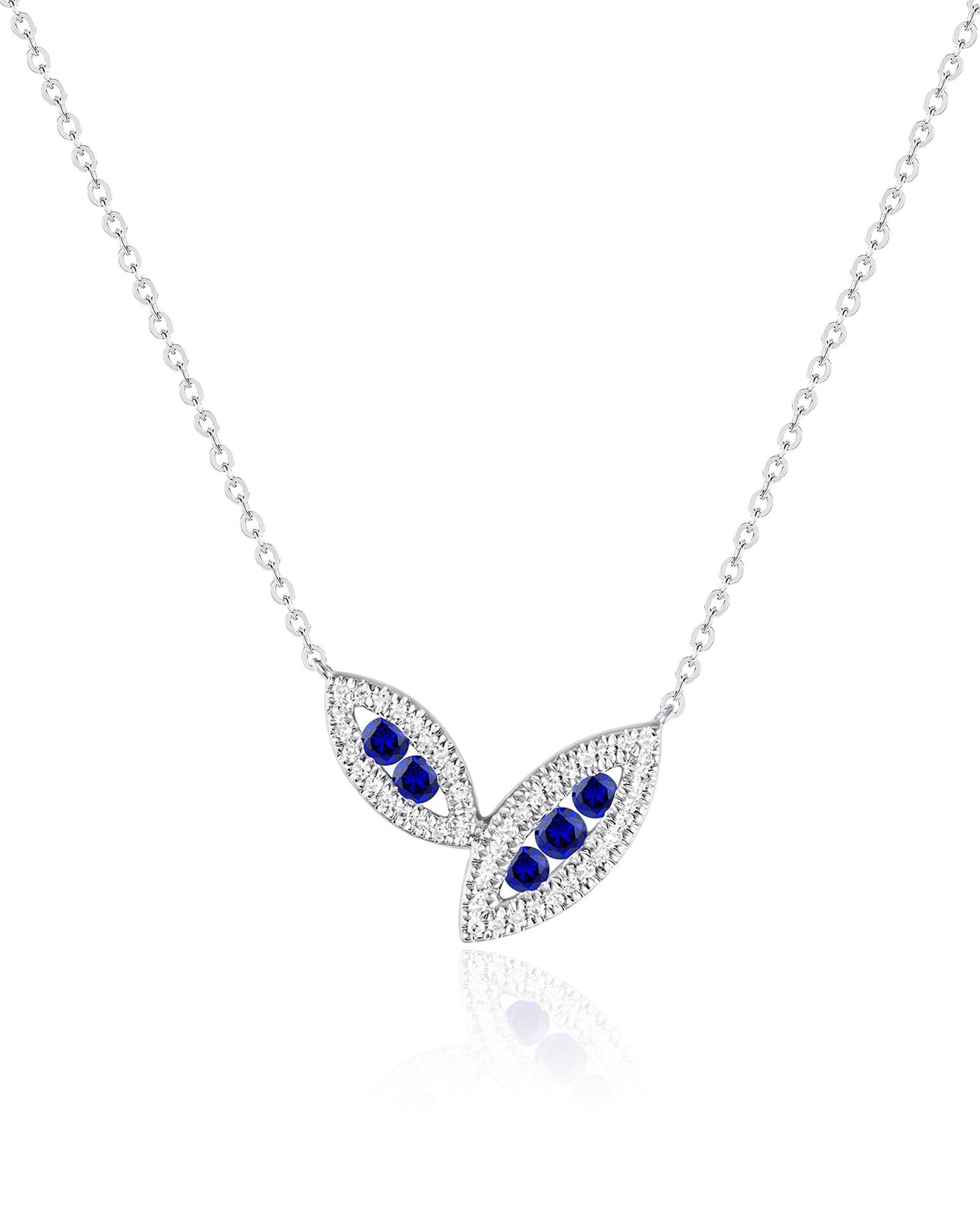 Asymmetrische Doppelblatt-Halskette mit Saphiren und Diamanten aus 14 Karat Weißgold (Zeitgenössisch) im Angebot