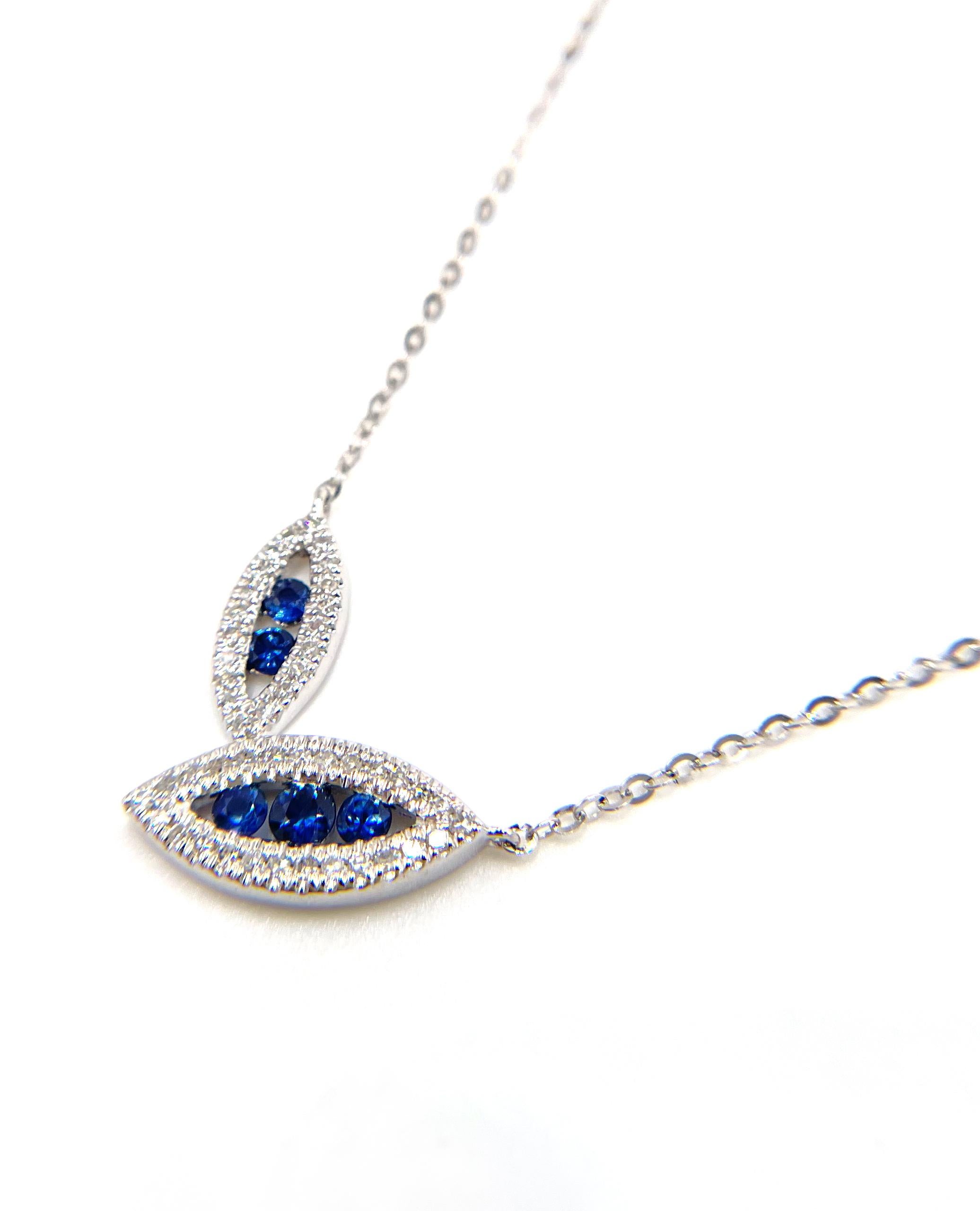 Asymmetrische Doppelblatt-Halskette mit Saphiren und Diamanten aus 14 Karat Weißgold Damen im Angebot