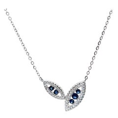 Double Leaf Asymmetric Sapphire and Diamond Necklace in 14K White Gold