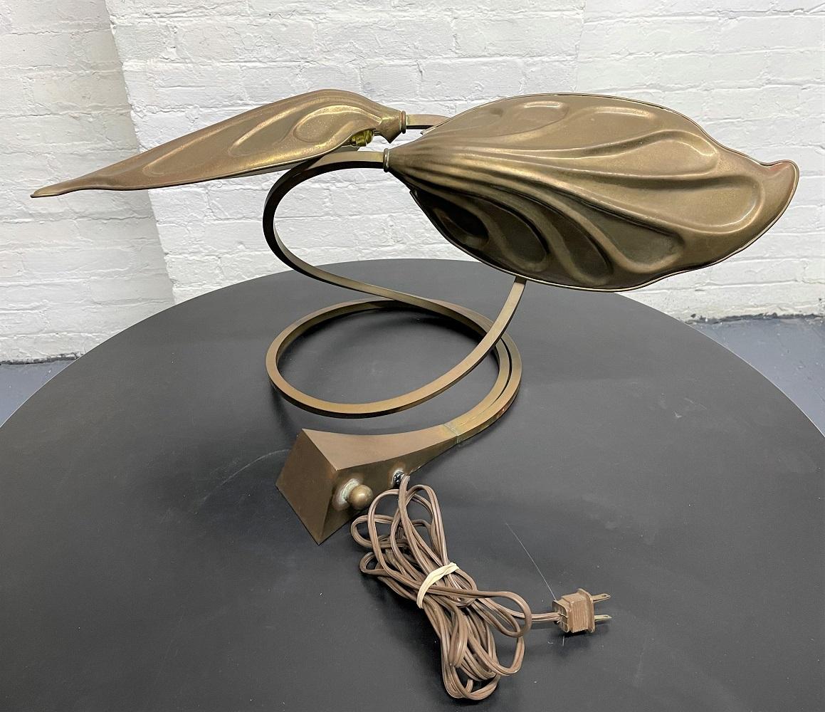 Mid-Century Modern Double Leaf Brass Lamp by Tomasso Barbi for Carlos Giorgi For Sale