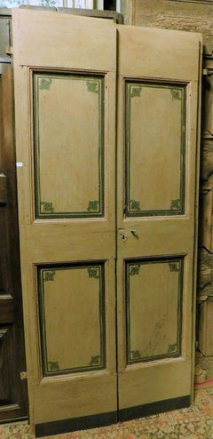Double-leaf door in lacquered wood, painted panels, italy