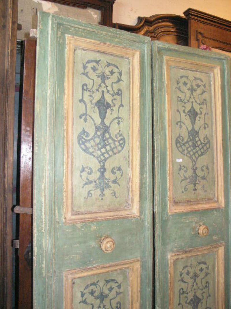 Hand-Painted Double-leaf door in lacquered wood, richly painted panels, italy For Sale