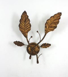 Double Leaf Large Wall Light in Gilt Iron, France 1950s