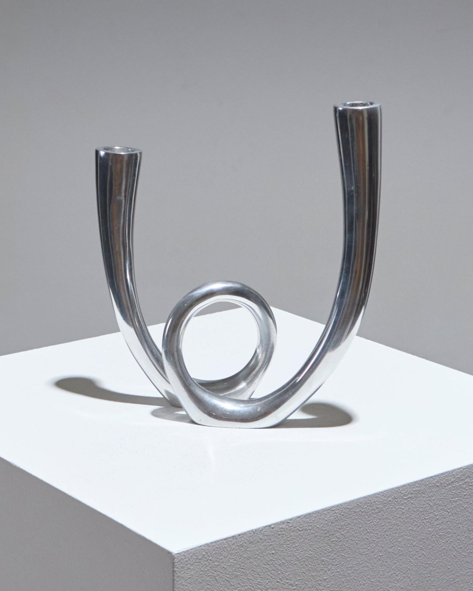 Space Age Double-Light Candlestick in Aluminum, 1980s For Sale