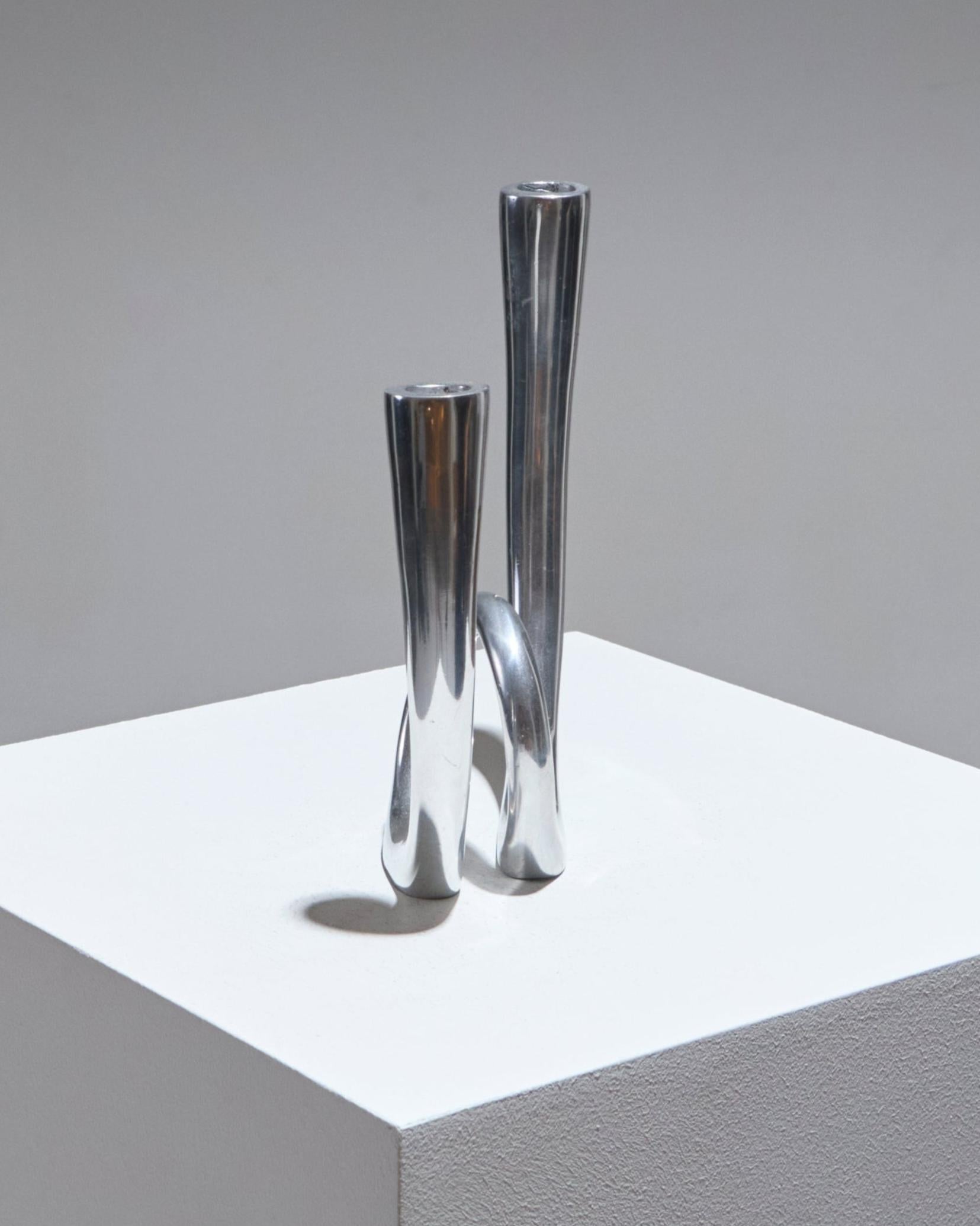 Double-Light Candlestick in Aluminum, 1980s In Good Condition For Sale In PARIS, FR