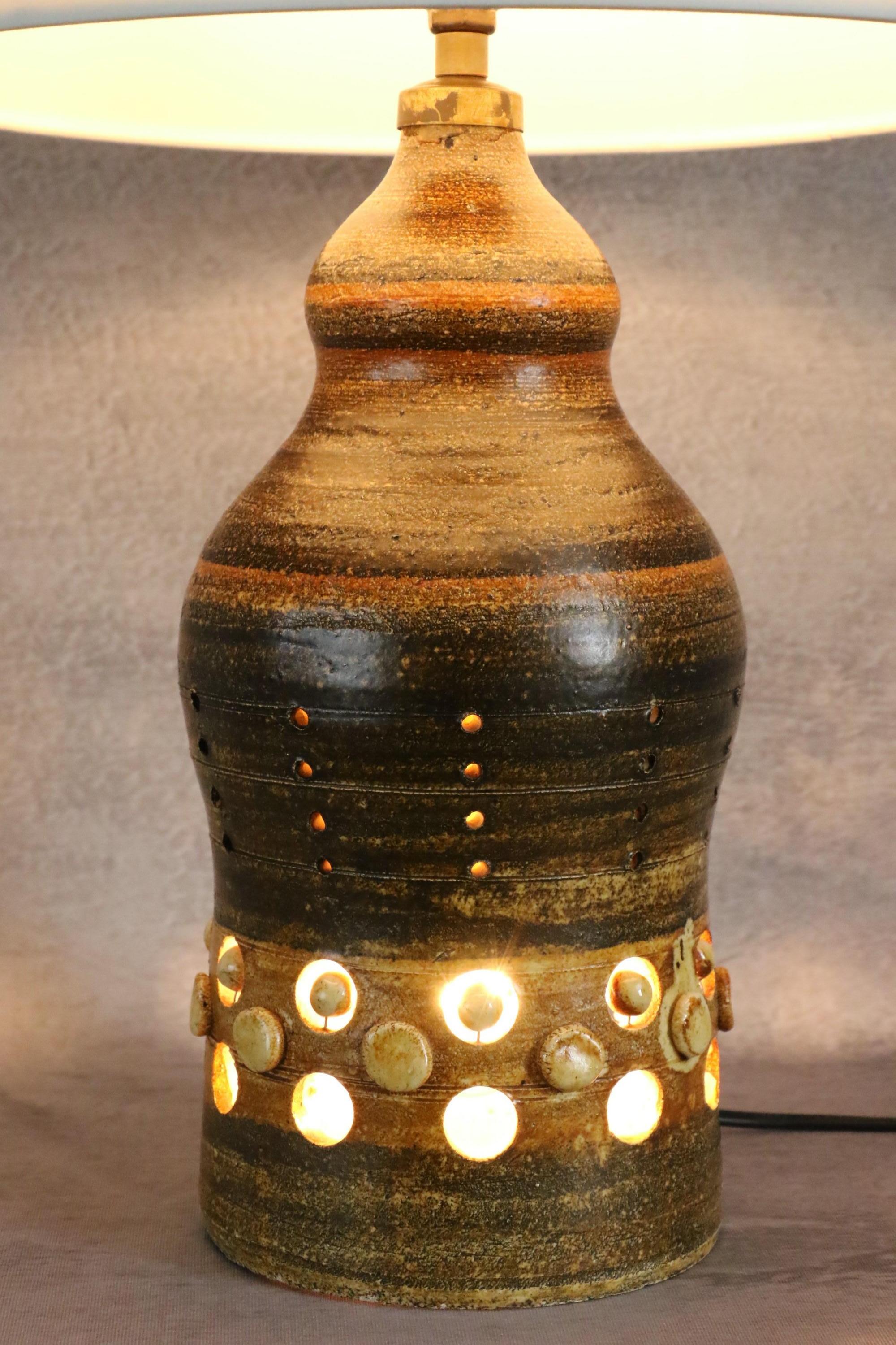 Double Lighting French Ceramic Lamp by Georges Pelletier, 1970s For Sale 4