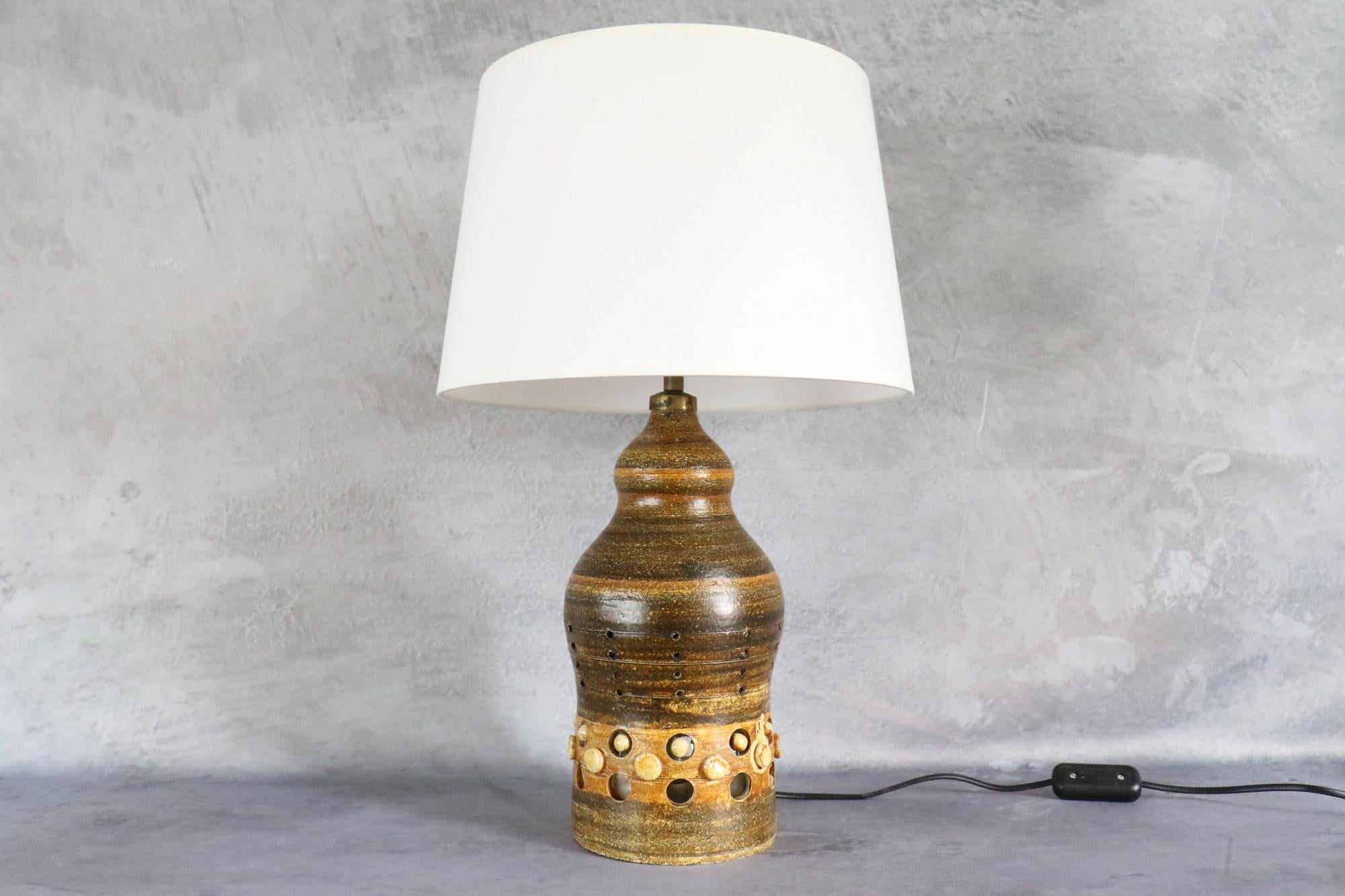 Mid-Century Modern Double Lighting French Ceramic Lamp by Georges Pelletier, 1970s For Sale