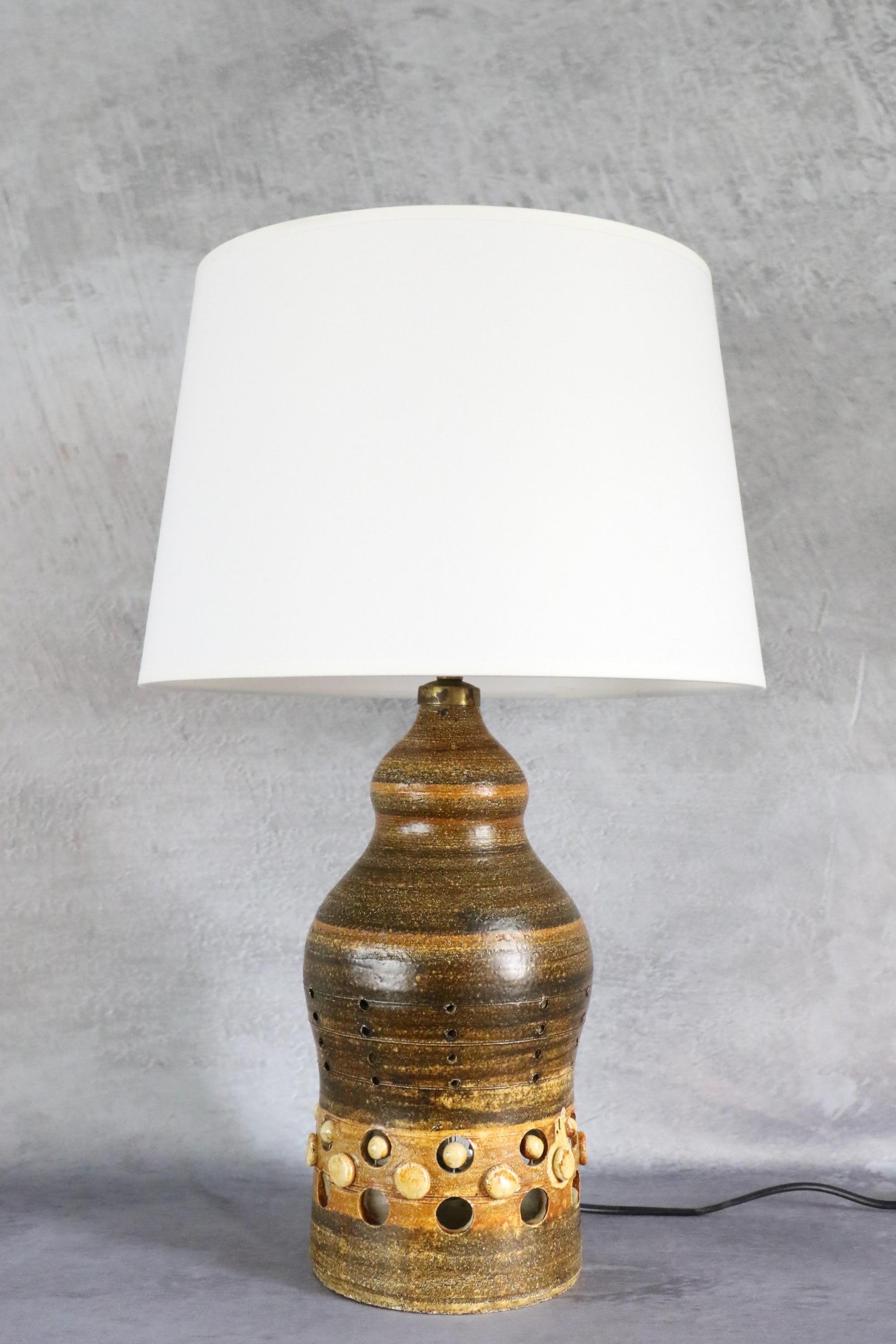 Enameled Double Lighting French Ceramic Lamp by Georges Pelletier, 1970s For Sale