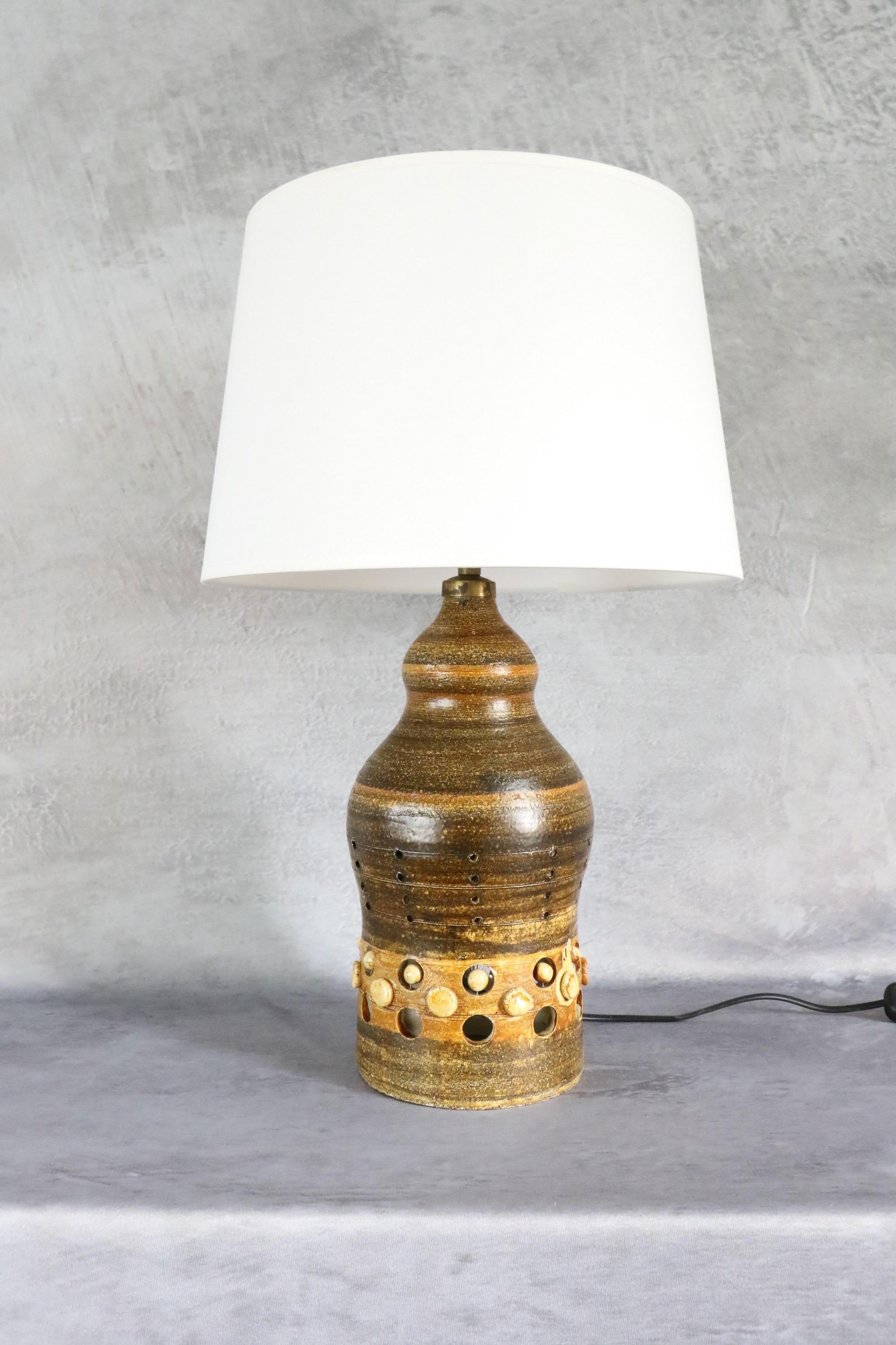 Double Lighting French Ceramic Lamp by Georges Pelletier, 1970s For Sale 1
