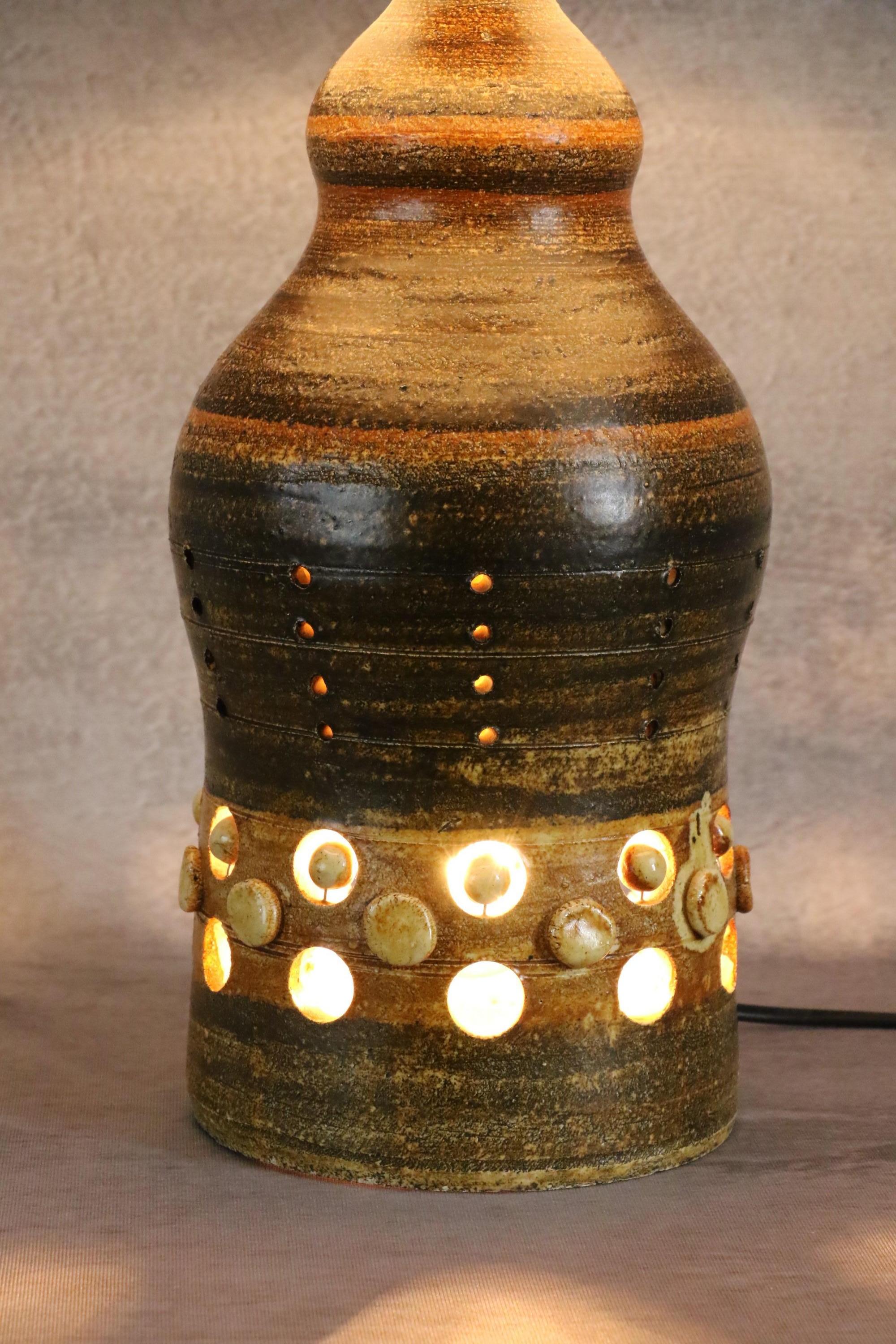 Double Lighting French Ceramic Lamp by Georges Pelletier, 1970s For Sale 3