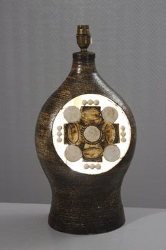 Double lighting lamp base in ceramic by Georges Pelletier, 1970s