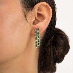 Boucles d'oreilles pendantes double ligne 3.94ct Emerald Diamond Long Dangle Earrings 14K Yellow Gold