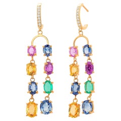 Boucles d'oreilles à double doublure en pierres précieuses multicolores 11.35 carats 2 pouces