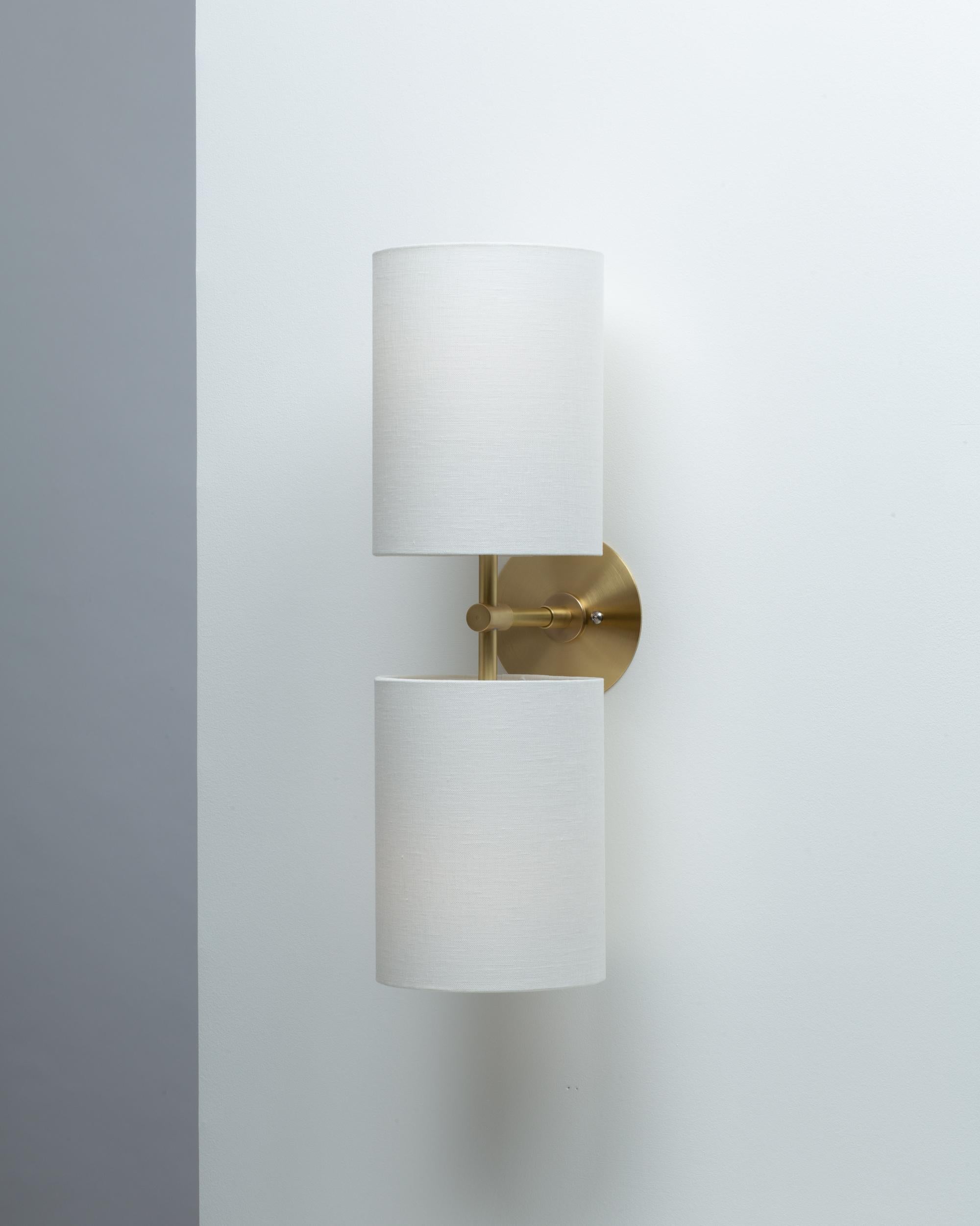 Modern Double Linen Shade Flush Mount Wall Light Sconce For Sale