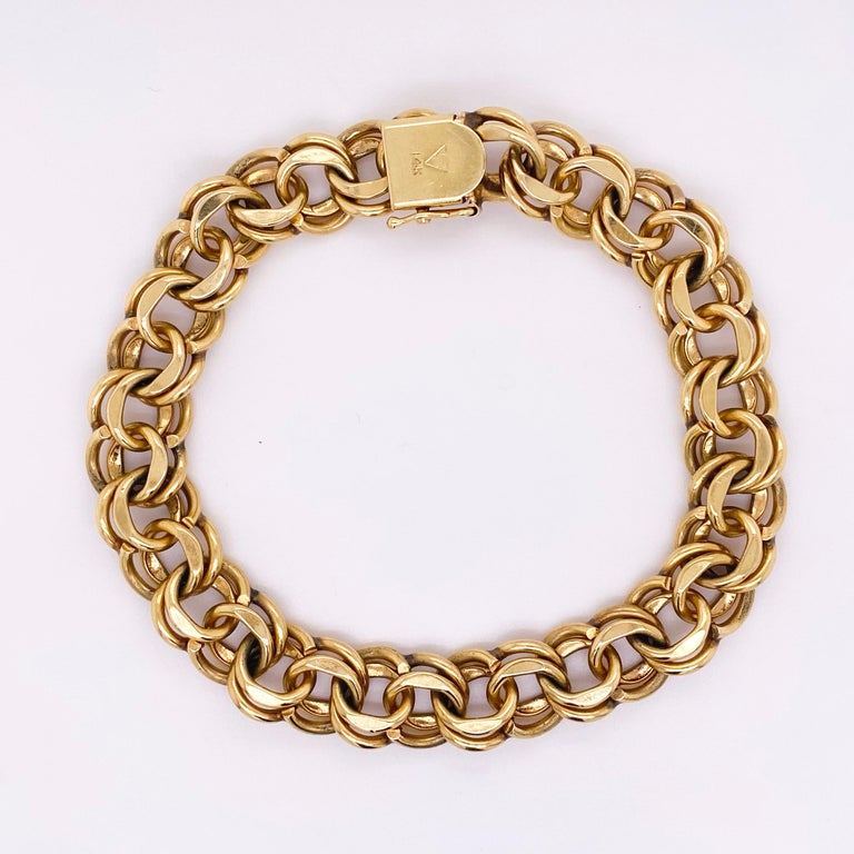 Double Link Bracelet, 14 Karat Gold, Handmade Estate, Charm Bracelet