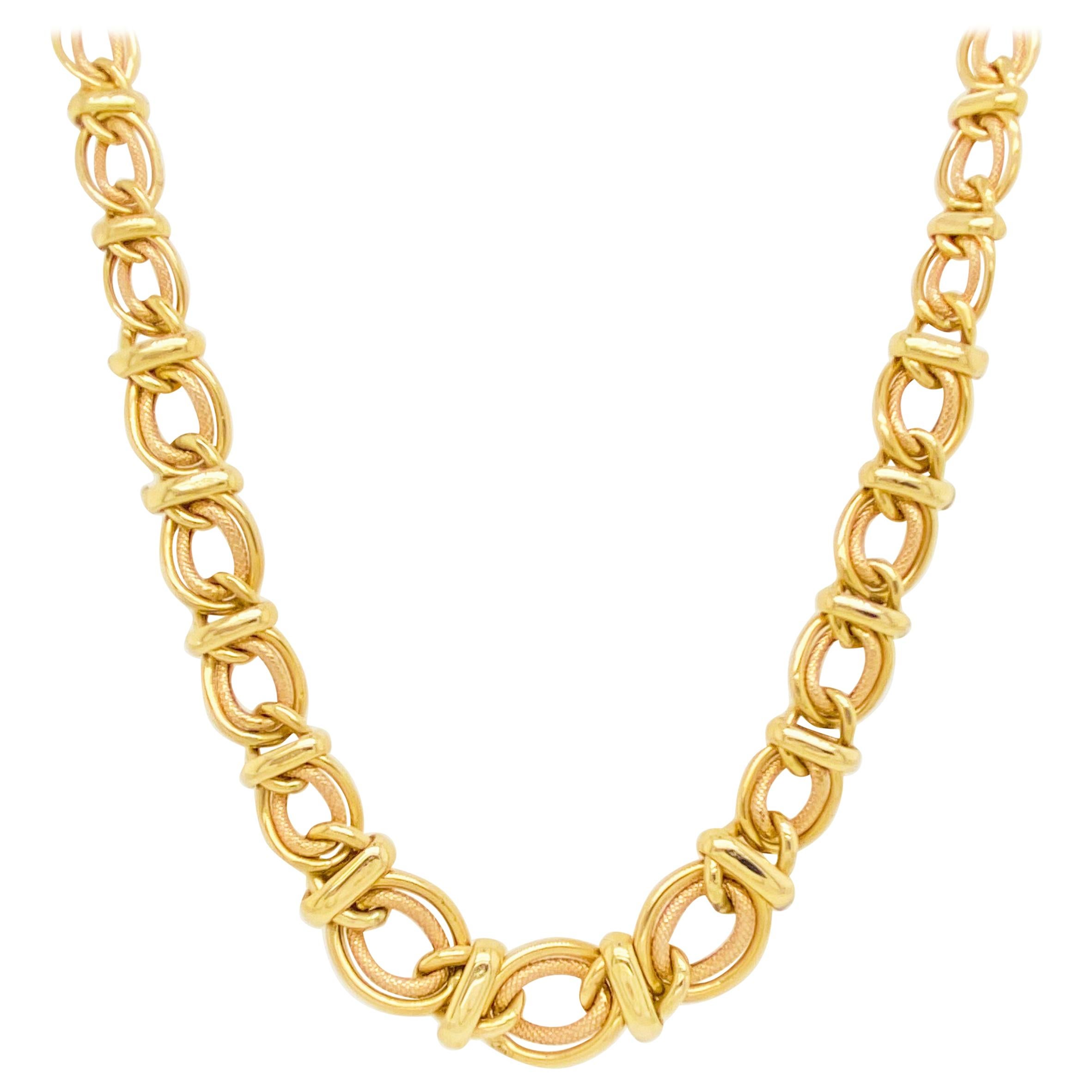Double Link Choker Chain Necklace, 14 Karat Yellow Gold, Sailor's Knot