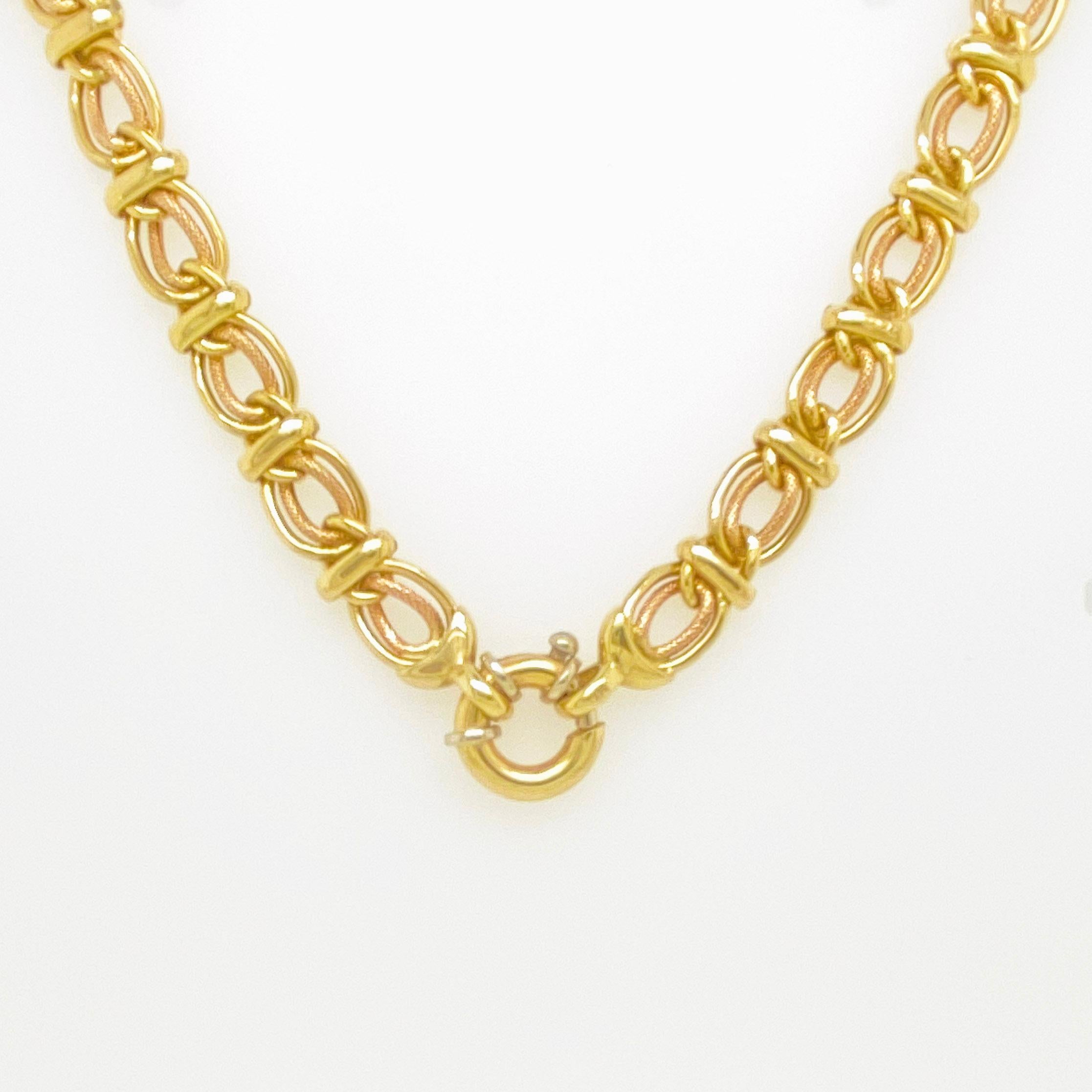 Double Link Choker Kette Halskette, 14 Karat Gelbgold, Seemanns Knoten im Zustand „Hervorragend“ im Angebot in Austin, TX