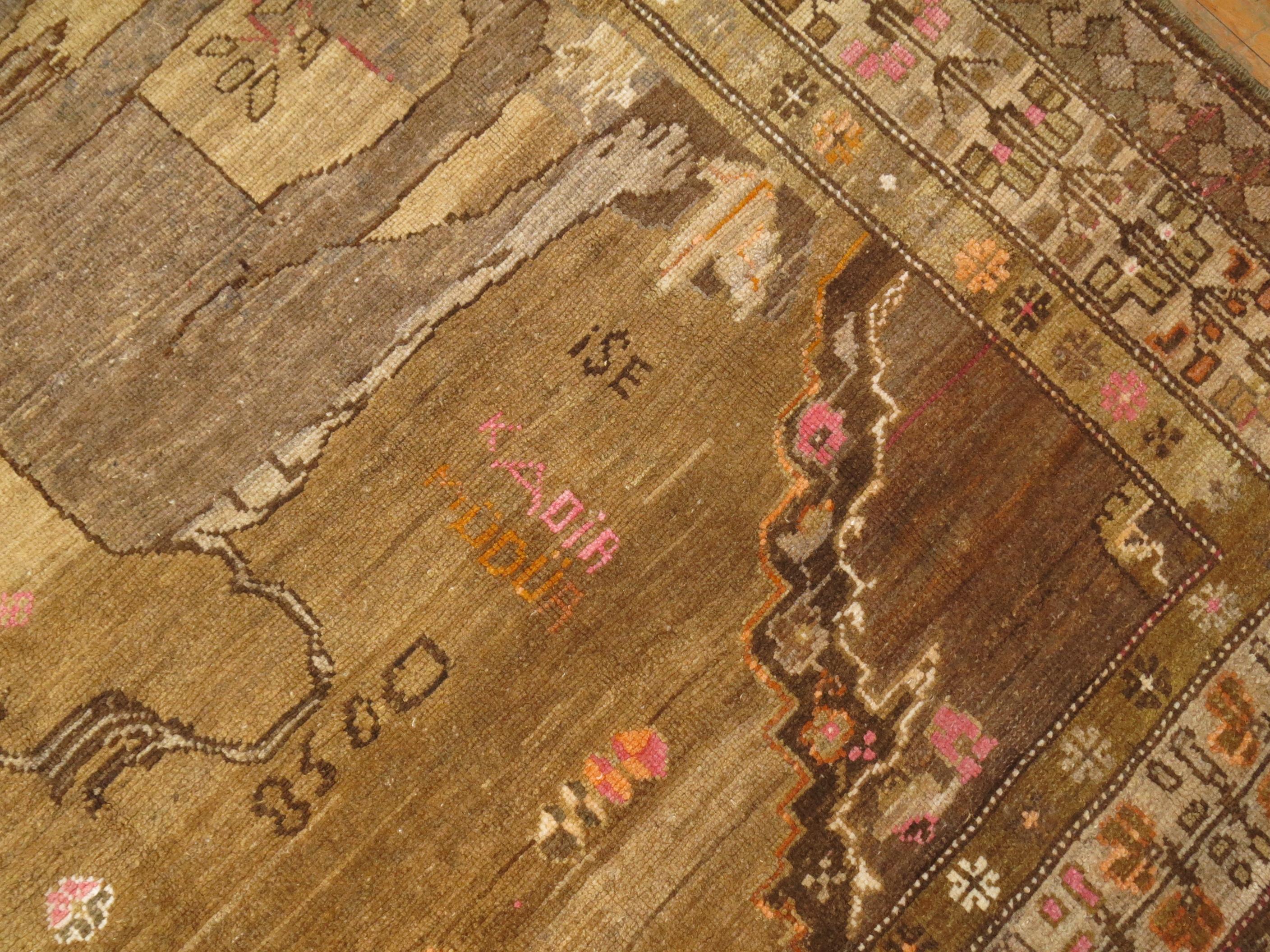 Zabihi Collection Double Lion Vintage Turkish Gallery Size Runner Tejido a mano en venta
