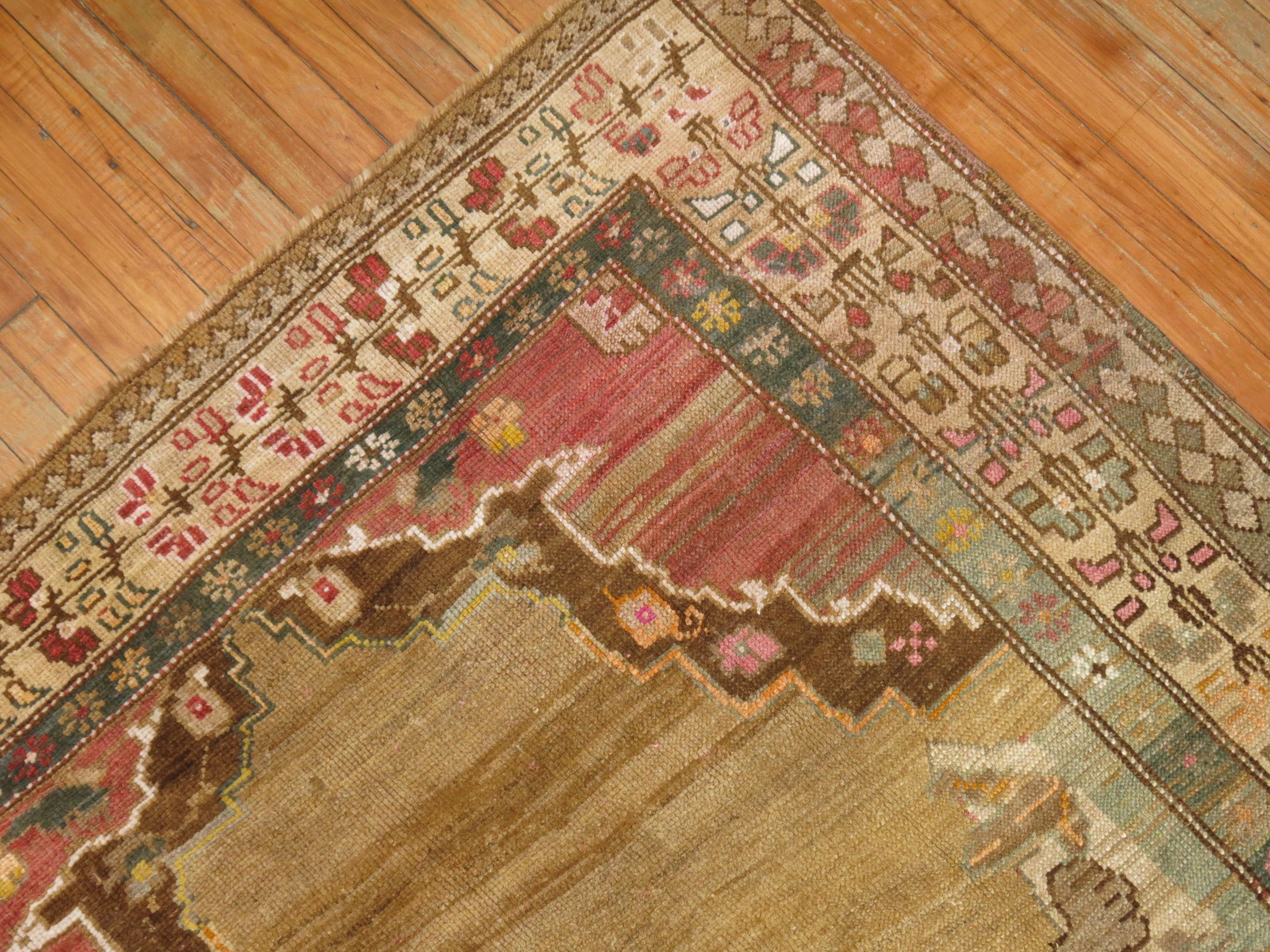 Double Lion Vintage Turkish Gallery Size Runner For Sale 1