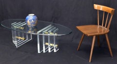 Double Lucite Pedestal Oval Glass Top Coffee Table