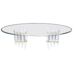 Double Lucite Pedestal Oval Glasplatte Couchtisch