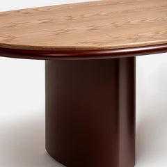 Double M Amarone Red Lacquered Base & Glossy Miele Finish Wood Top Dining Table