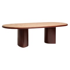 Double M Amarone Red Lacquered Base & Glossy Miele Finish Wood Top Dining Table