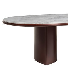 Double M Amarone Red Lacquered Base & White Carrara Marble Top Dining Table